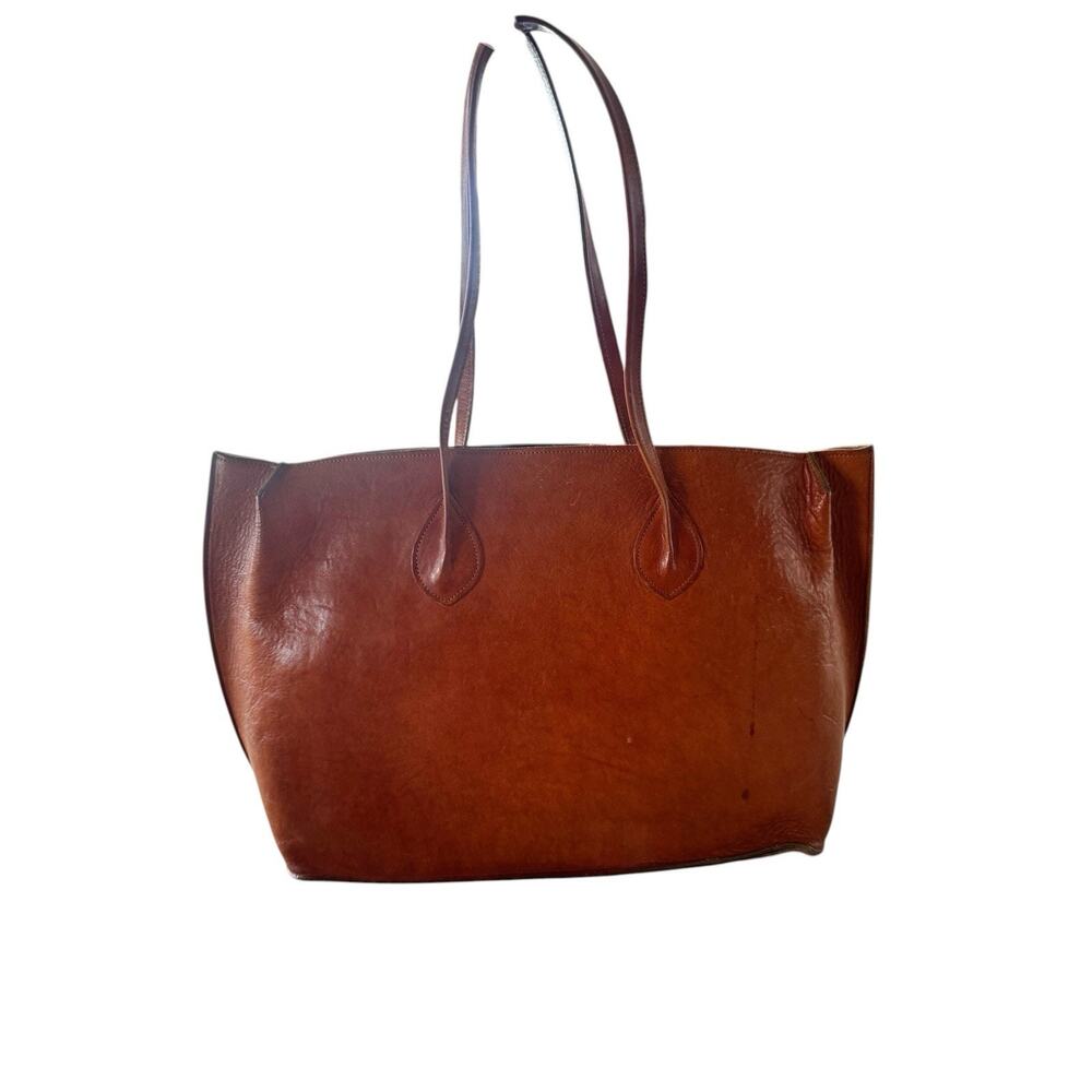 Large Brown Leather Oversized Purse Tote Minimalist